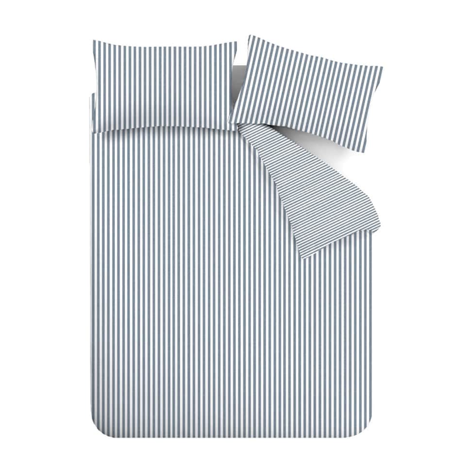 image 1 of Catherine Lansfield Brushed Stripe Cotton Reversible Duvet Cover Set