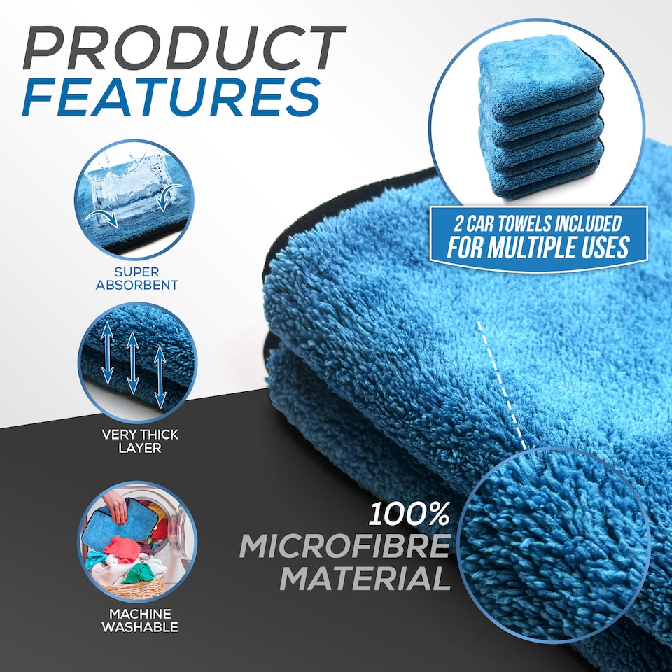 image 1 of Microfibre Car Drying Towel Super Absorbent 40cm x 40cm Perfect for Polishing & Drying - Pack of 4