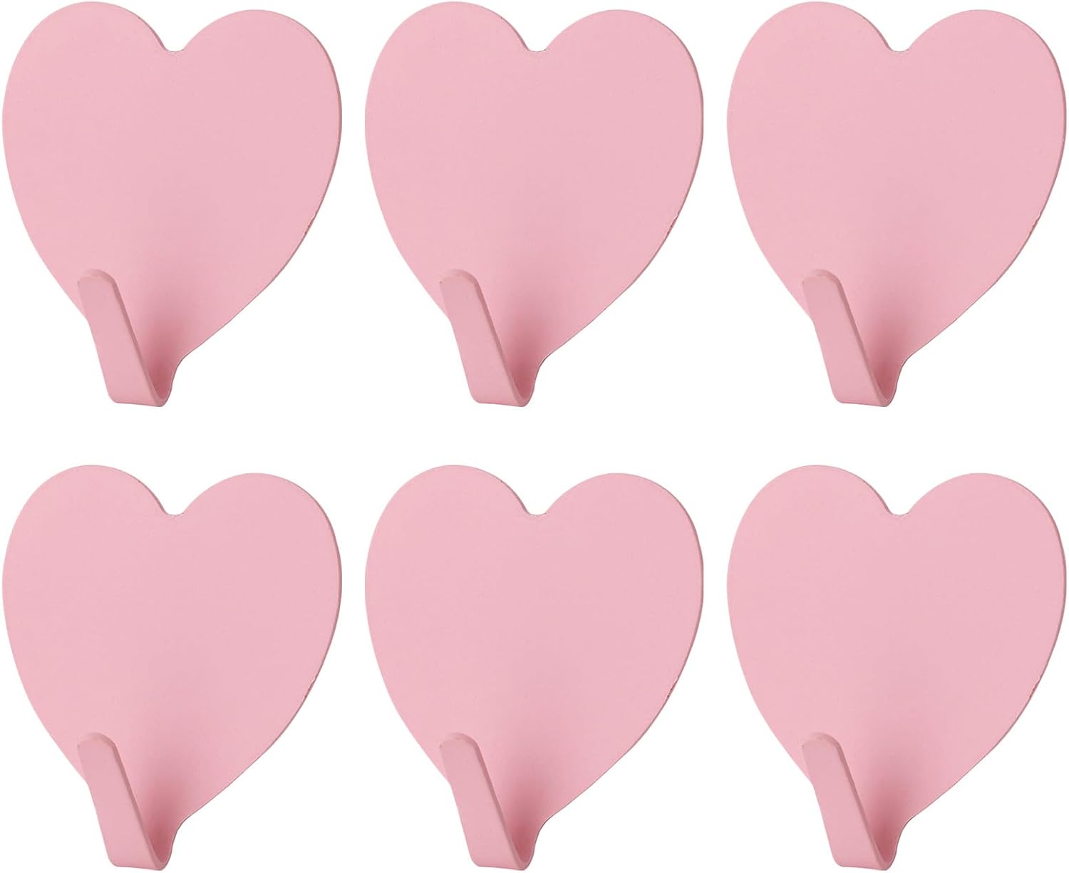 6 Pack Heart Shaped Adhesive Hooks Decorative Hanging Wall Hook Stainless Steel Sticky Hangers Cute Heavy Duty Hooks Without Nails for Keys Towel Home