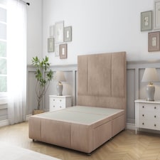 Sloomy Lisbon Mink Naples Divan Bed Base 2 Drawers Right Side With 54 Inch Floor Standing Headboard & 12 Inch Matching Footboard | Brown | Mink | Single | 1