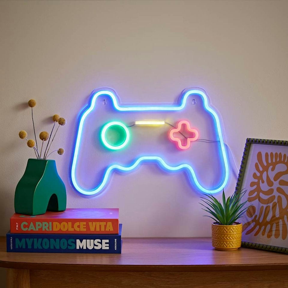 image 1 of ValueLights Games controller Games Controller Neon White Illuminated Decoration and Integrated LED 5W Multicolour Bulb