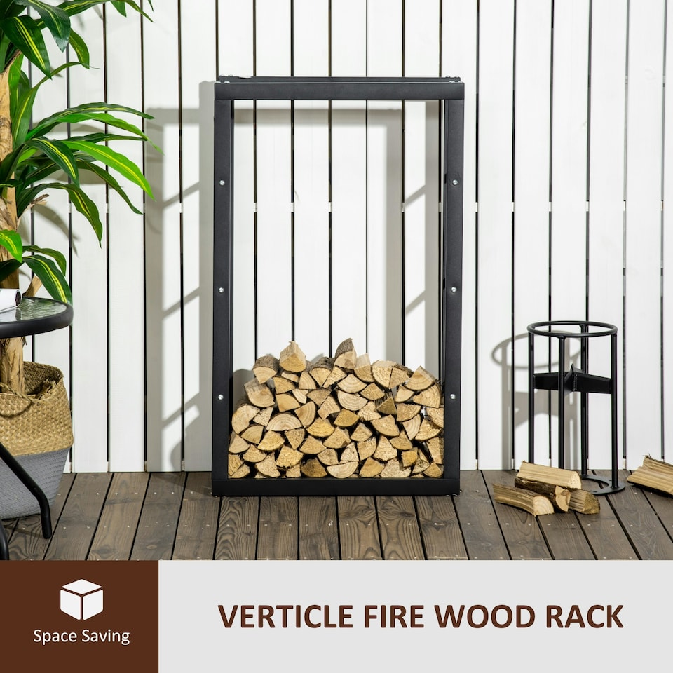 image 1 of HOMCOM 100cm Metal Firewood Log Holder Rack Elevated, Base Side Rails