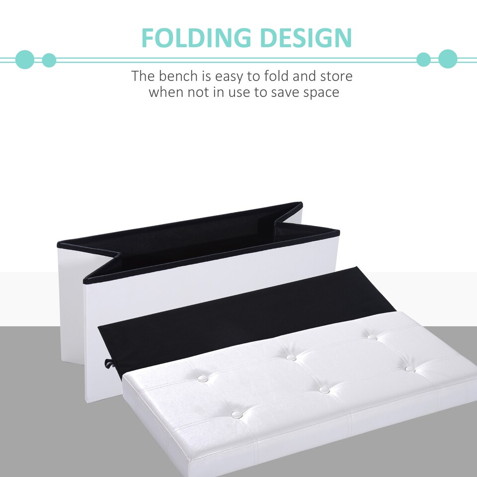 image 1 of HOMCOM Folding Faux Leather Storage Cube Ottoman Bench Seat PU Rectangular Footrest Stool Box Cream White | Cream | 1