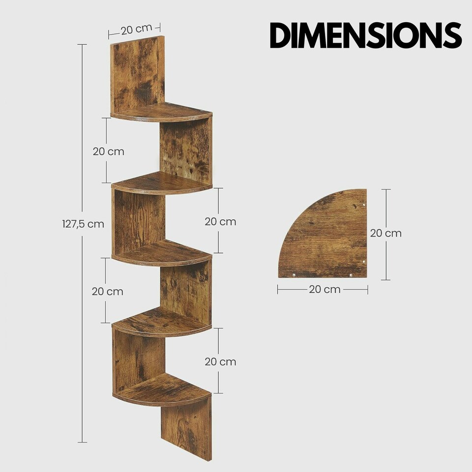image 1 of 5 Tier Wall Mounted Floating Corner Shelf Rustic Brown Brown | One Size