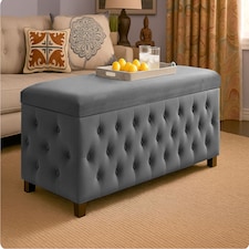90cm Wide Empire Ottoman Storage Box with Legs, Steel Grey Velvet Chesterfield Upholstered Ottoman Footstool Coffee Table