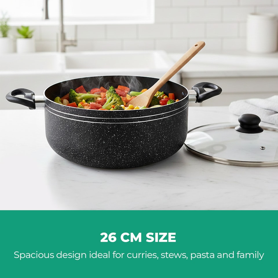 image 1 of ROYALFORD 26cm Casserole Dish Non Stick Aluminium Black