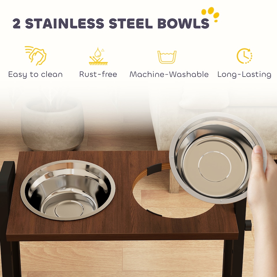 image 1 of PawHut Raised Dog Bowls with 4 Heights Adjustable and 3 Adjustable Angles