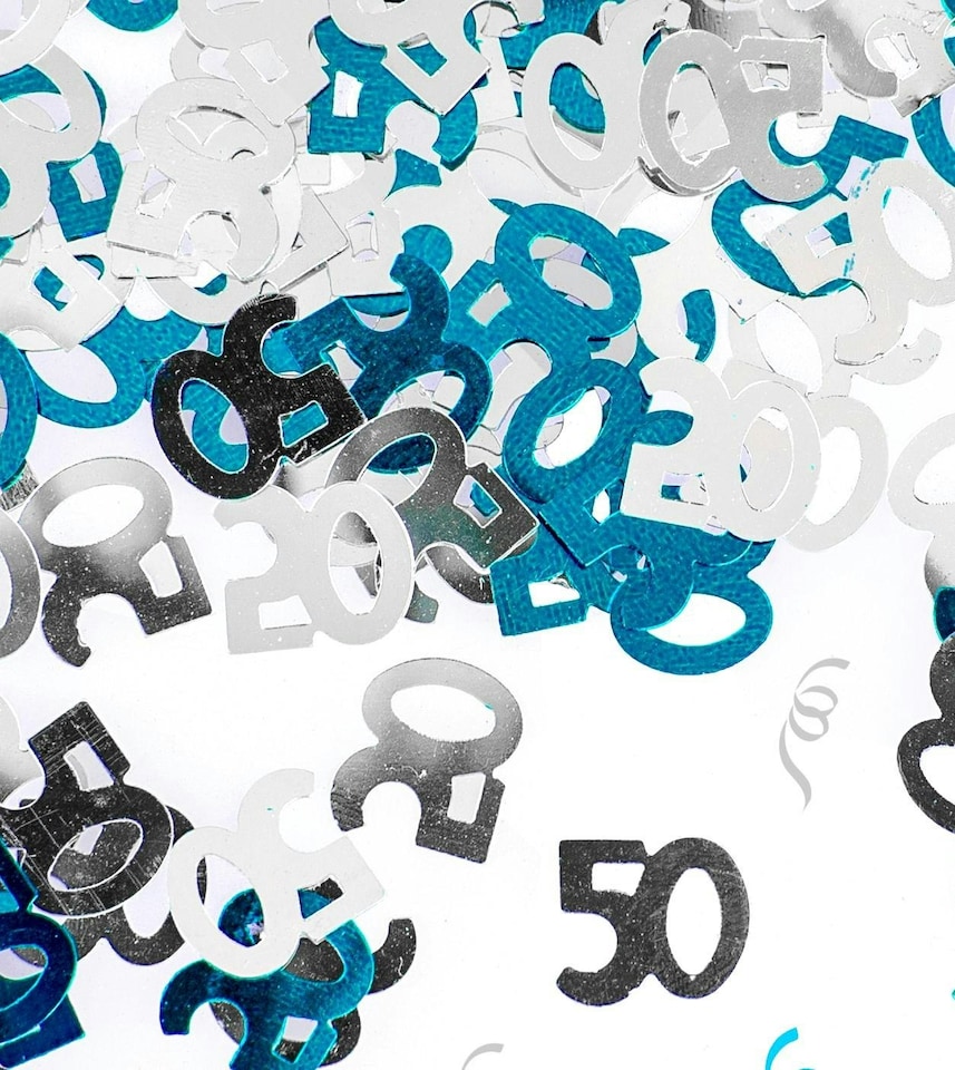 image 1 of 50th Birthday Confetti Blue & Silver 4 pack x 14 grams birthday decoration Foil Metallic 4 pack