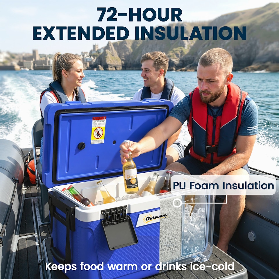 image 1 of Outsunny 42.6L Insulated Cool Box, Portable Ice Cooler with Handle | Blue | Dark Blue | 66.6 x 38.5 x 40 cm