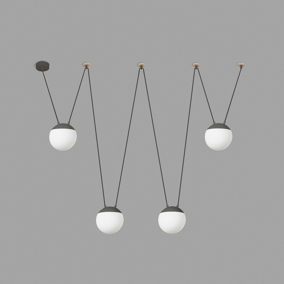 image 1 of Mine 4 Light Ceiling Pendant Wood, Dark Grey, E27