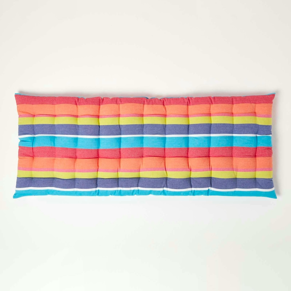 image 1 of Homescapes Garden Bench Cushion Luxury 2 Seater Cotton Stripe Indoor Outdoor Seat Pad | Multi | 108 x 42 cm | 1