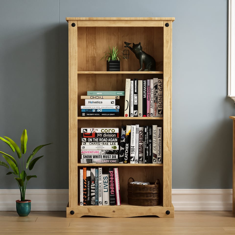 image 1 of Vida Designs Corona 4 Shelf Medium Bookcase Display Unit, Solid Pine Wood
