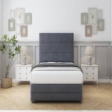 Sloomy Monaco Steel Plush Divan Bed With Mattress 4 Drawers With 26" Strutted Headboard & 12" Matching Footboard 4'6 Double | Grey | Steel | Double | 1