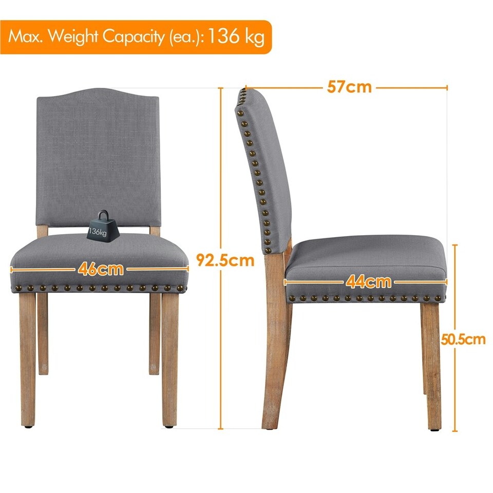 image 1 of Yaheetech Set of 2 Upholstered Kitchen Chairs Dining Room Chairs | Grey | Dark Grey