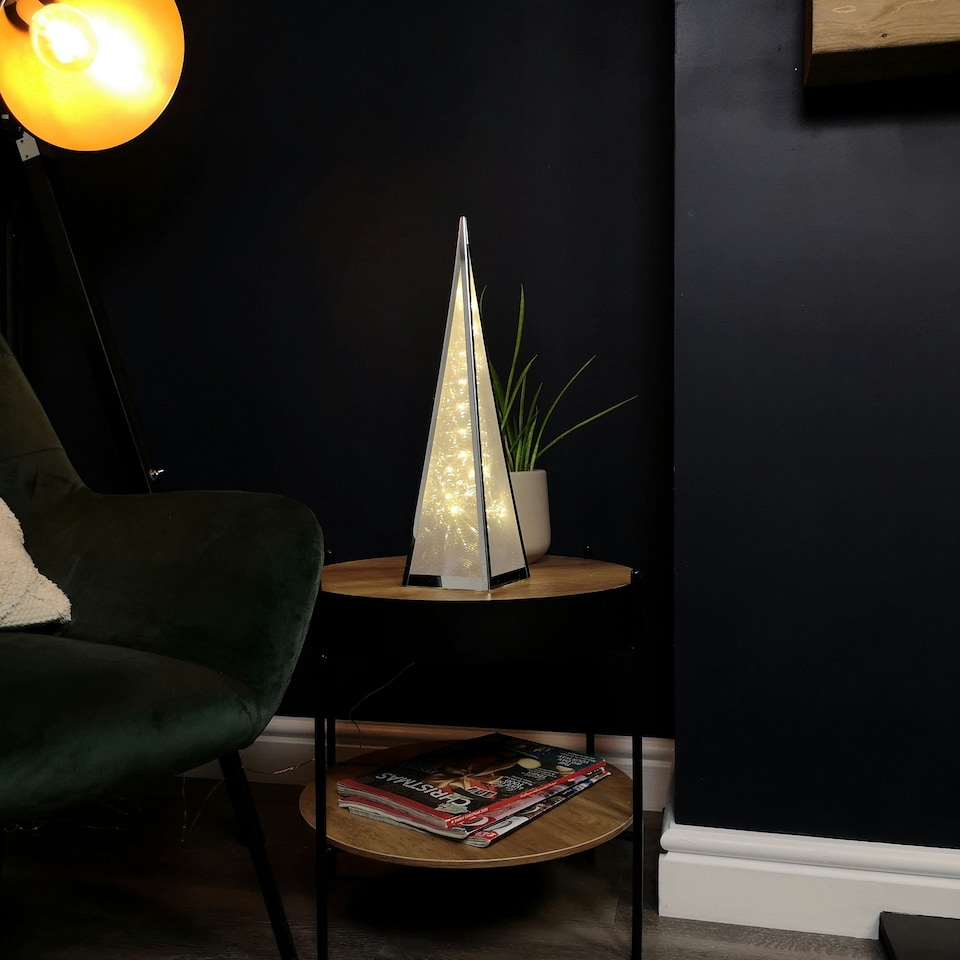 image 1 of 45cm Premier Christmas Holographic Pyramid Silver Frame-16 Warm White Led