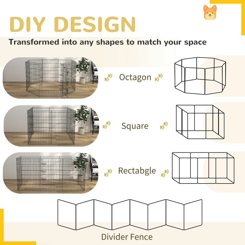 image 1 of PawHut 8-Panel DIY Dog Pen with Door for Indoor/Outdoor Use, 91cm High