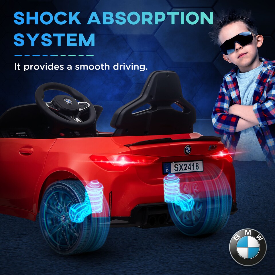image 1 of AIYAPLAY BMW M4 Licensed Electric Car for Kids, 12V Kids Electric Ride on with Remote Control, Suspension, Music, Horn, LED Lights, for Ages 3-5 Years, Red