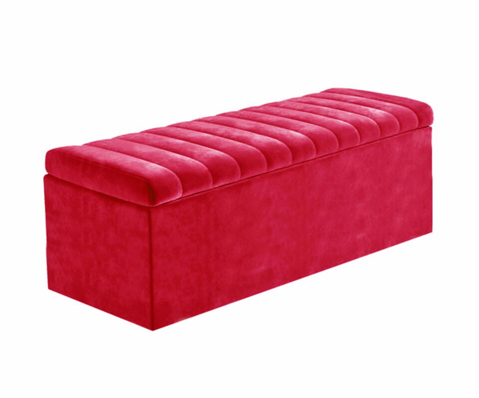 image 1 of 180cm Safar Large Striped Storage Ottoman Box, Red Plush Velvet Upholstered Deep Storage Ottoman End of Bed Bench