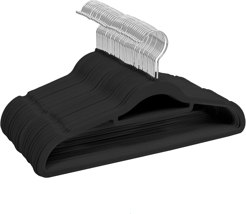 image 1 of Sasha Morel 50-Pack Black Velvet Coat Hangers, Non-Slip Space-Saving Clothes Hangers