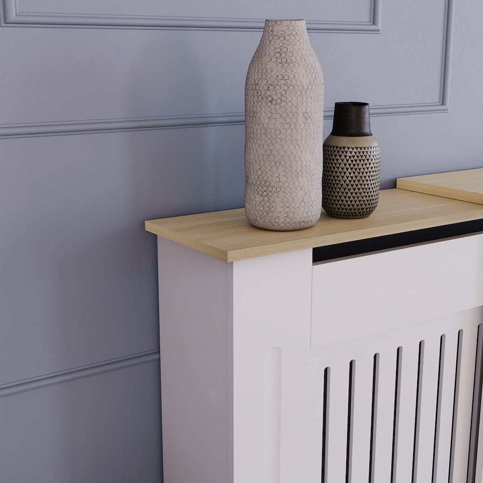 image 1 of Vida Designs Arlington Adjustable Radiator Cover upto 204cm Width Painted MDF Heat Protection - White