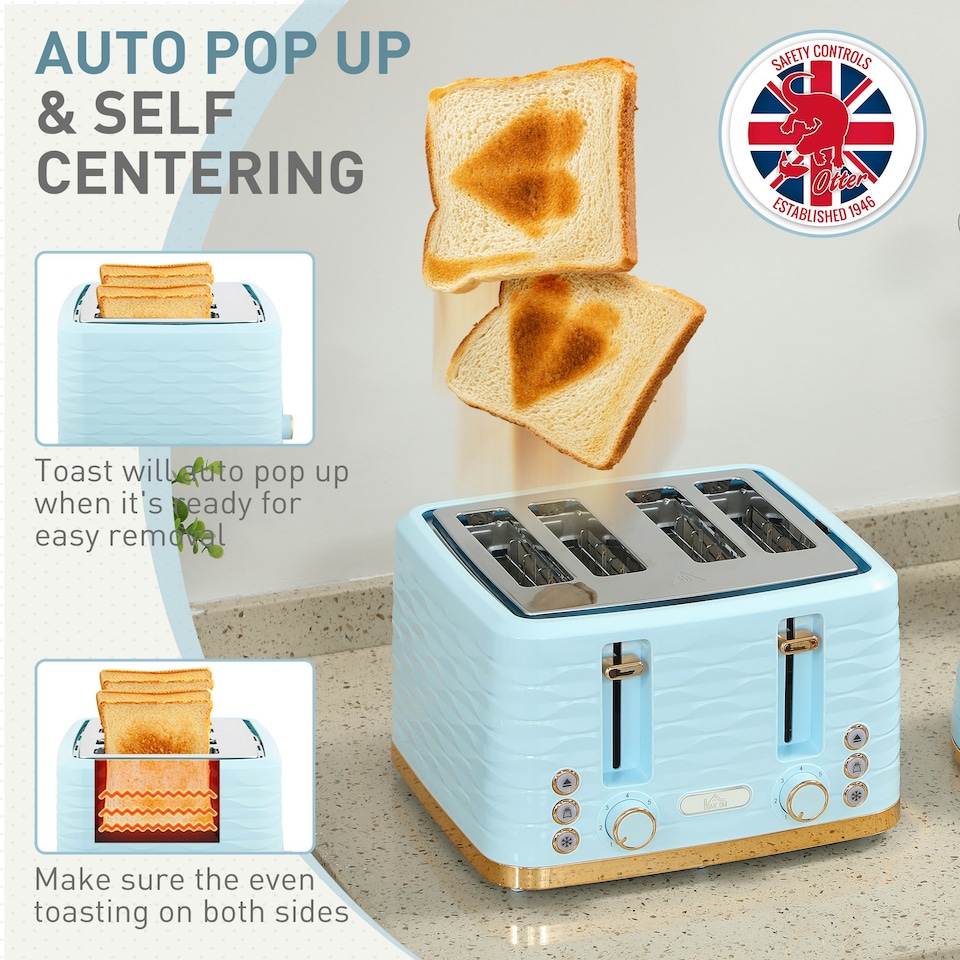 image 1 of HOMCOM Kettle and Toaster Set 1.7L Kettle & 4 Slice Toaster Light, Blue