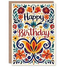 Bright Floral Letterpress Pattern Woman Her Birthday Card