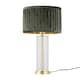 image 1 of Aura - Satin Brass Table Lamp with Green Pleated Velvet Shade | Gold | Satin brass plate with clear glass detail and green pleated velvet | 1