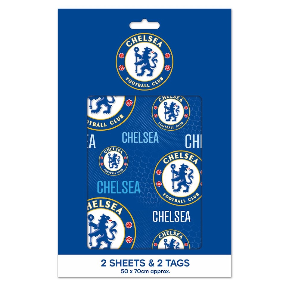 image 1 of Chelsea FC 2 Sheets & 2 Tags Gift Wrap