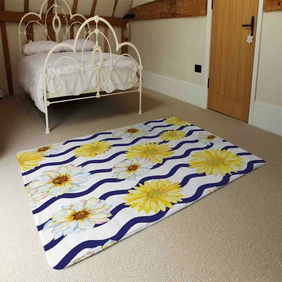 image 1 of Bright Yellow Flowers & Zig Zags (Rug) Yellow | Large: 140x200cm