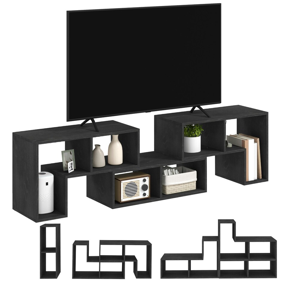 image 1 of HOMCOM TV Unit for TVs up to 75 Inches, Free Combination TV Stand, Black