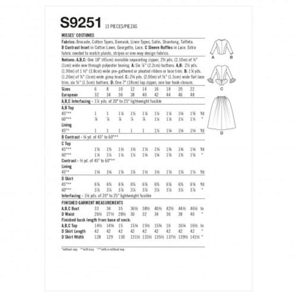 image 1 of Simplicity 9251 Paper Sewing Pattern – Women’s Costumes & Vintage Style, Size R5 (14–16–18–20–22), Intermediate