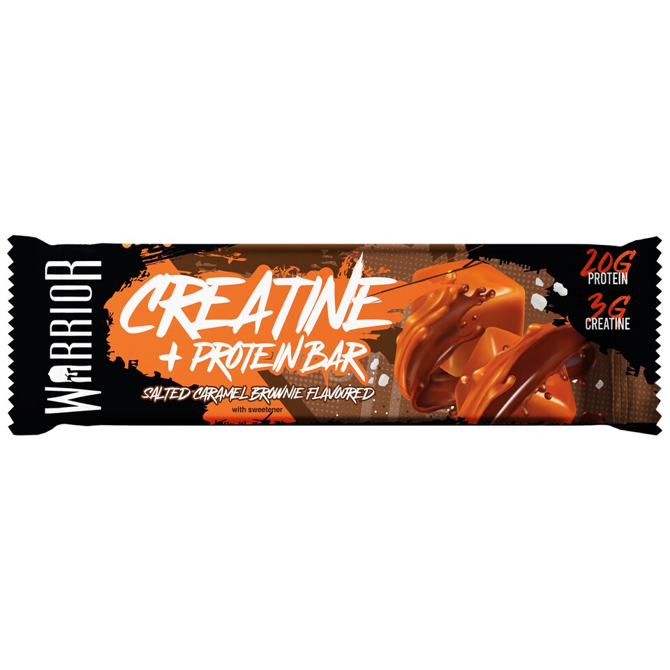 image 1 of Warrior Creatine  Protein Bars 12 x 75g – 20g High Protein Bar, 5g Creatine, Low Sugar High Fibre Oat  Bars, Meal Replacement Bars (Salted Caramel Brownie)