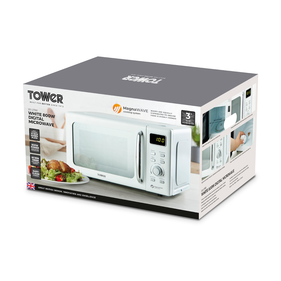 image 1 of 20L 800W Digital Microwave Mirror Door White and Chrome