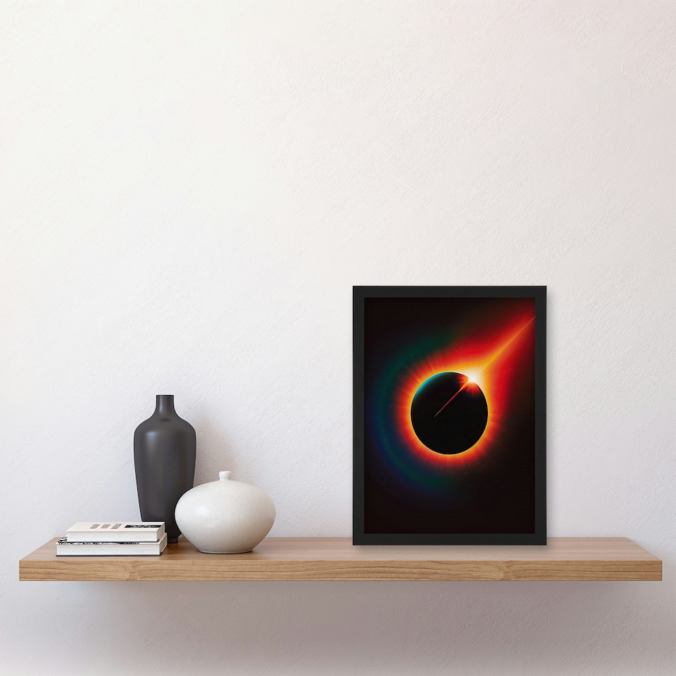 image 1 of Total Solar Eclipse Orange Ring Fire Black Framed Wall Art Print A4