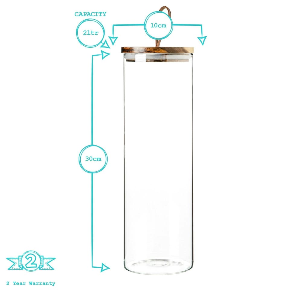 image 1 of Argon Tableware Glass Storage Jars with Wooden Lids - Leather Loop - 2 Litre - Pack of 3