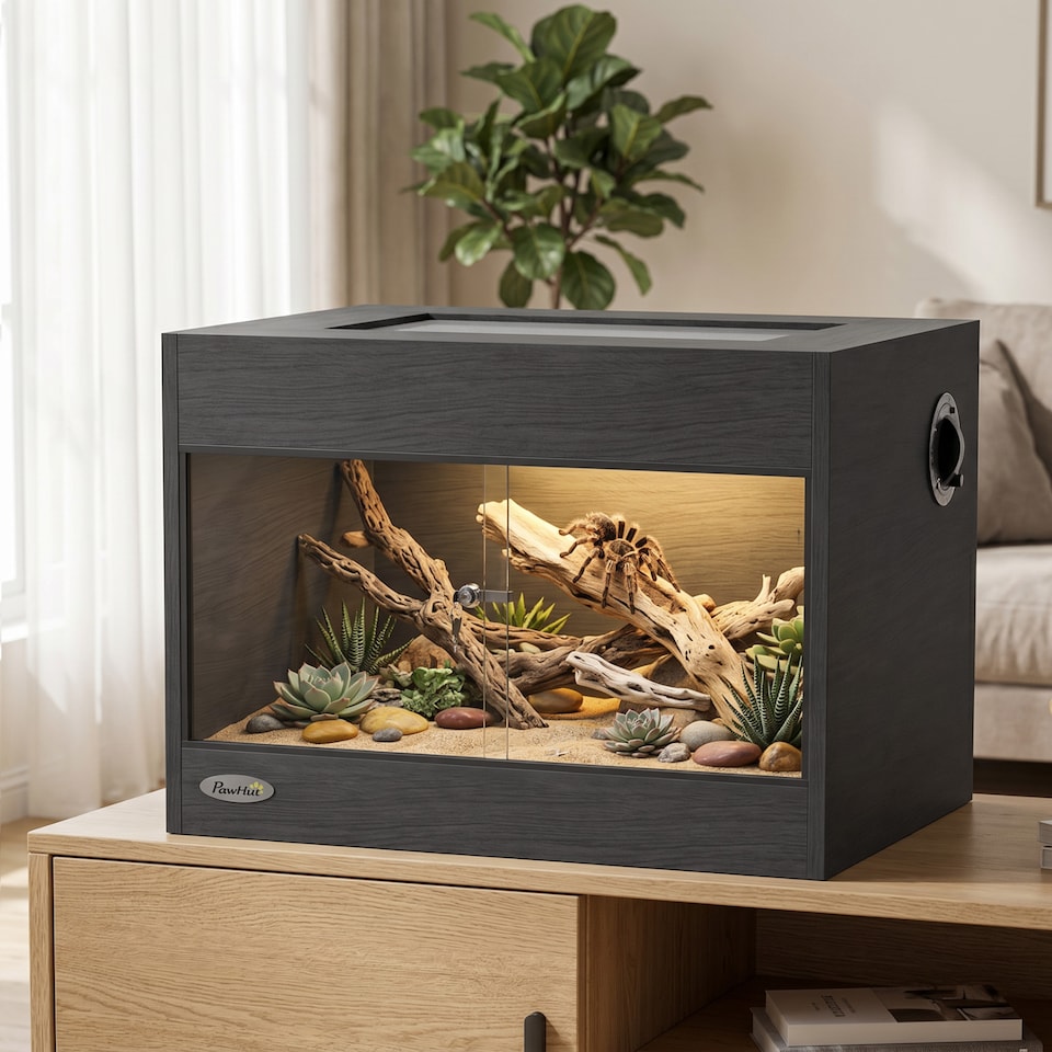 image 1 of PawHut Reptile Vivarium with Sliding Glass Doors and Top Ventilation, Black