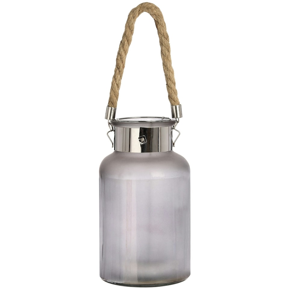 Hill Interiors Decorative Frosted Glass Jar With Rope Detail - Grey - Short