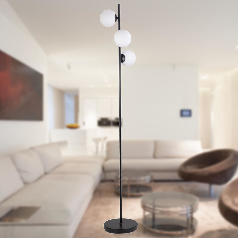 image 1 of Black Floor Lamp with Opal Globe Shades | Black | Small | 1