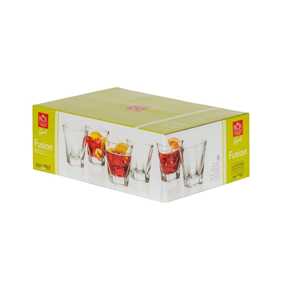 image 1 of RCR Crystal 6 Piece Fusion Whisky Glasses Set - Modern Cut Glass Cocktail Tumblers - 270ml | Clear | Clear