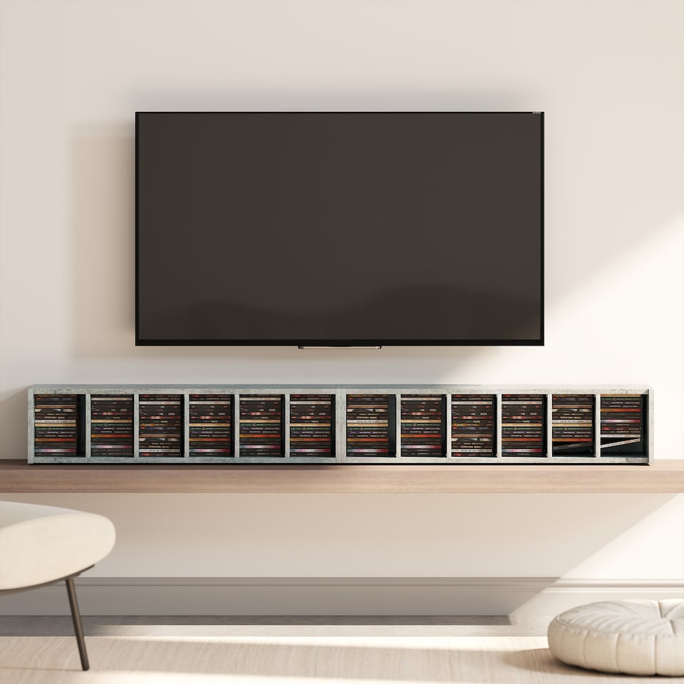 image 1 of HOMCOM Set of 2 CD Storage Units DVD Shelf with Adjustable Shelves | Grey | Cement grey | 21W x 22.5D x 88.5H cm