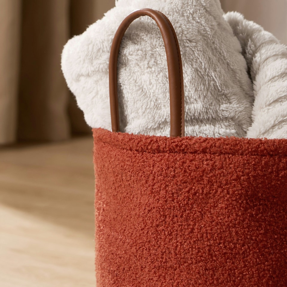 image 1 of OHS Teddy Fleece Boucle Toy Storage Organiser Clothes Laundry Basket Orange | Rust