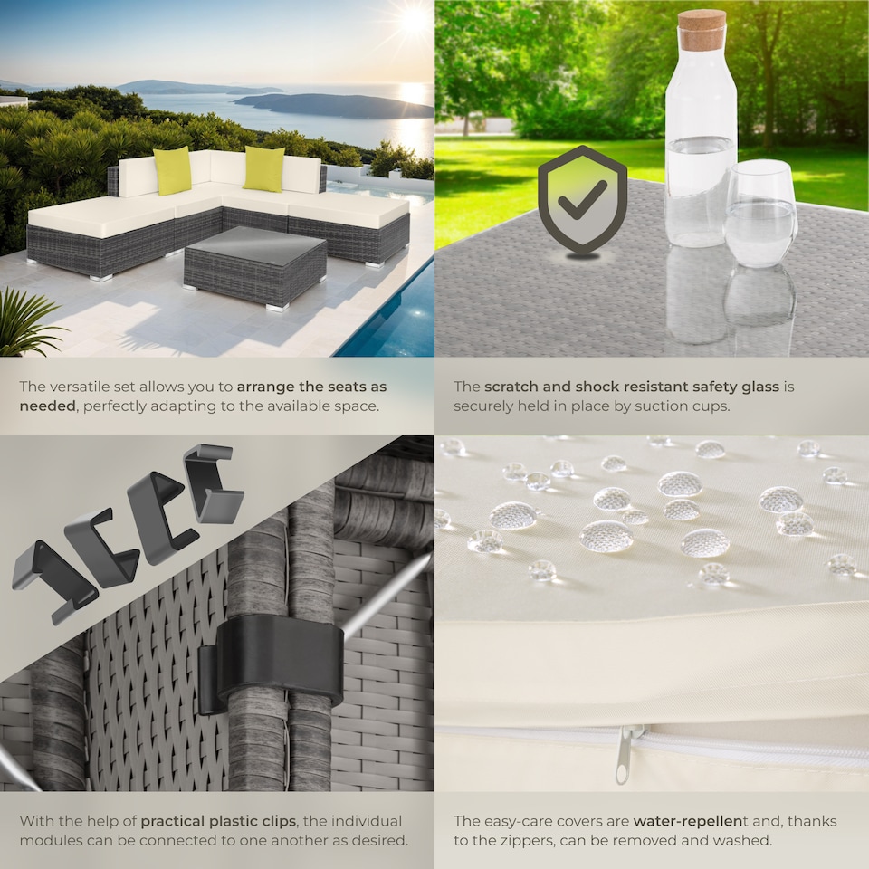 image 1 of Garden Furniture Set Paris - modular corner sofa set with coffee table, thick cushions | Grey | grey | 75 x 75 x 60 cm | 1