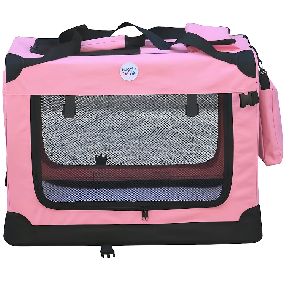 image 1 of HugglePets Fabric Crate Foldable Pet Carrier Pink | S