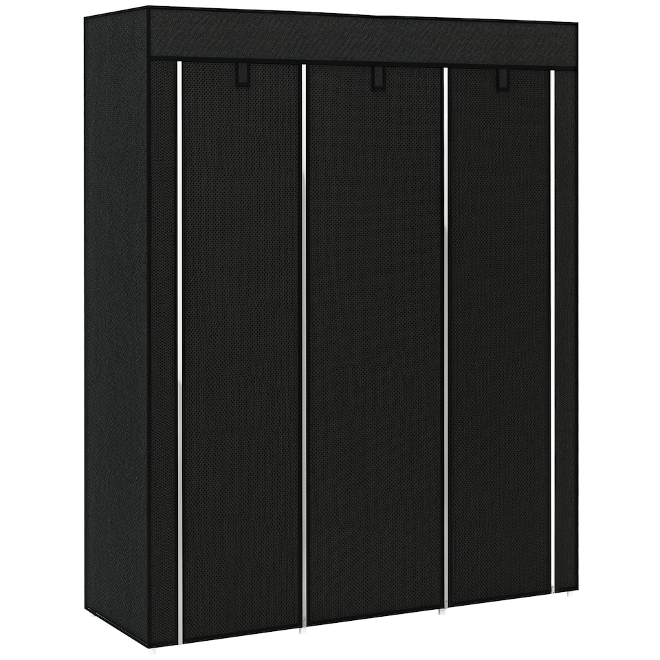 image 1 of HOMCOM Fabric Portable Wardrobe with 8 Shelves 2 Hanging Rails, Black | Black