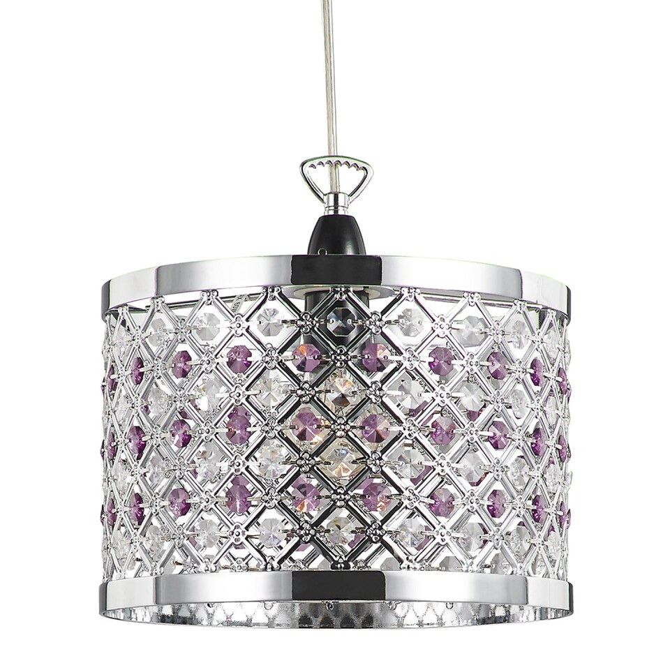 image 1 of Sparkly Ceiling Pendant Shade with Clear and Purple Beads | Purple | Purple | 1