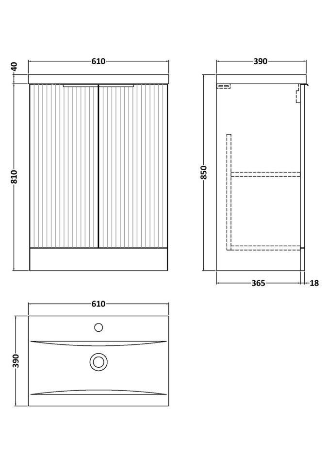 image 1 of Balterley Fluted Front Floor Standing 2 Door Vanity Basin Unit with Ceramic Basin | Green | Satin Green