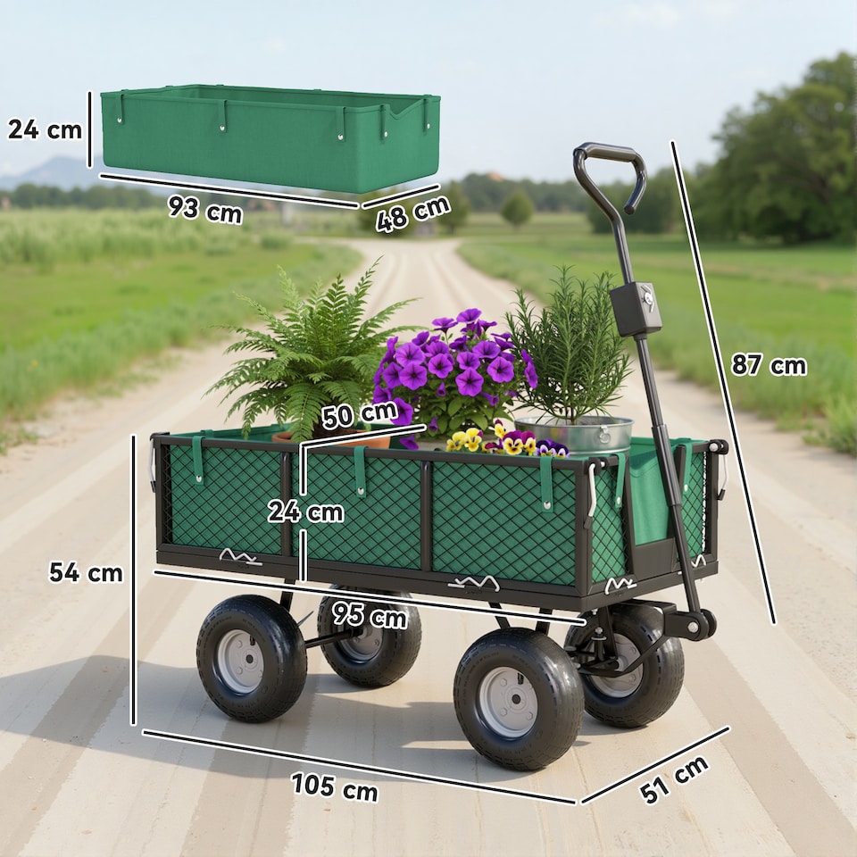 image 1 of Outsunny Garden Trolley Cart, Heavy Duty Festival Trolley with Removable Liner, Quick-Release Sides