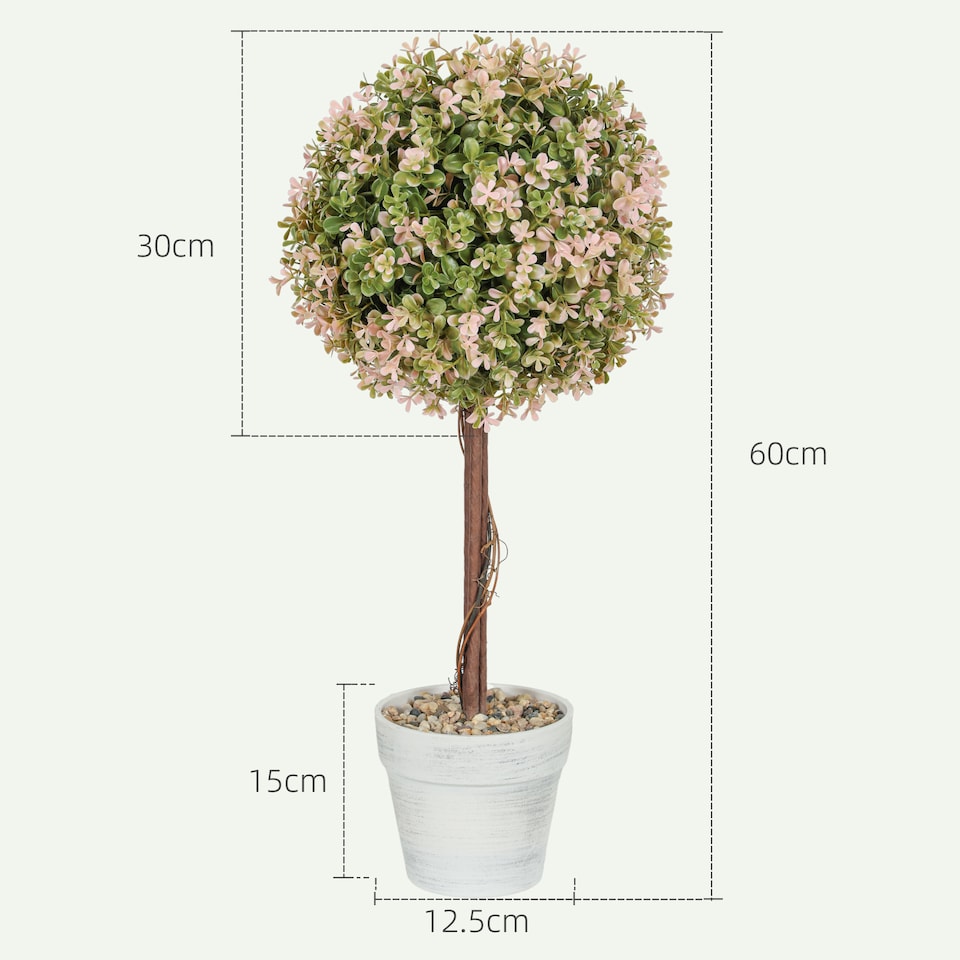 image 1 of HOMCOM Set of 2 Decorative Artificial Plants, Murraya Flowers in Pot, Fake Plants for Home Indoor outdoor Decor, 60cm, Cream White