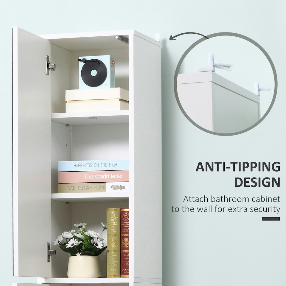 image 1 of kleankin Tall Mirrored Bathroom Cabinet with Adjustable Shelf White