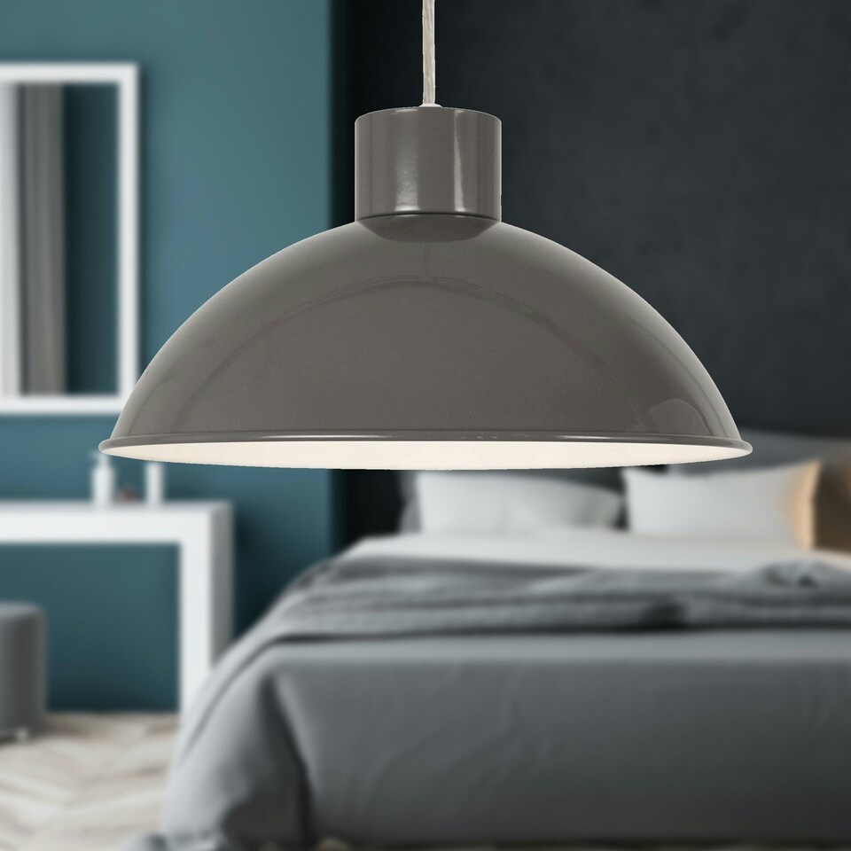 image 1 of Set of 2 Domed - Grey Easy Fit Metal Pendant Shades Grey